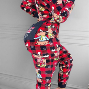 Christmas-pattern-and-lattice-batch-printing-letter-stretch-tight-jumpsuit