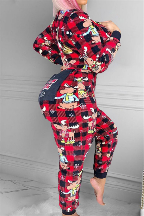 Christmas-pattern-and-lattice-batch-printing-letter-stretch-tight-jumpsuit