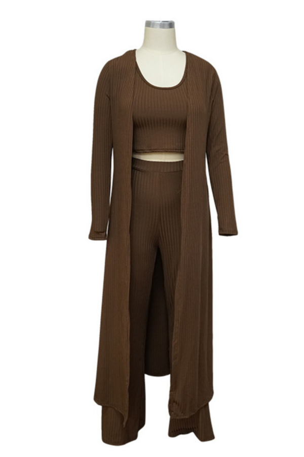 Short vest, high waist wide leg pants with jackets stretch three-piece set.