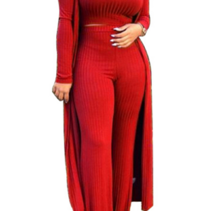 Short vest, high waist wide leg pants with jackets stretch three-piece set.