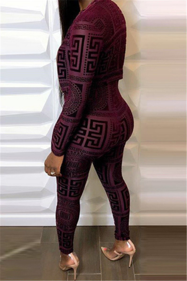 Digital print stretch tight jumpsuit with jacket two-piece set