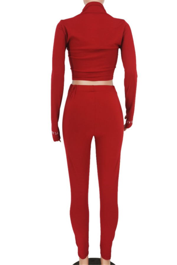 Letter embroidered tight stretch two-piece set